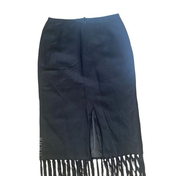 Vintage Plaza South Midi Skirt Black Beaded Fringe Boho Back Zipper Slit Size 12 - Picture 6 of 8